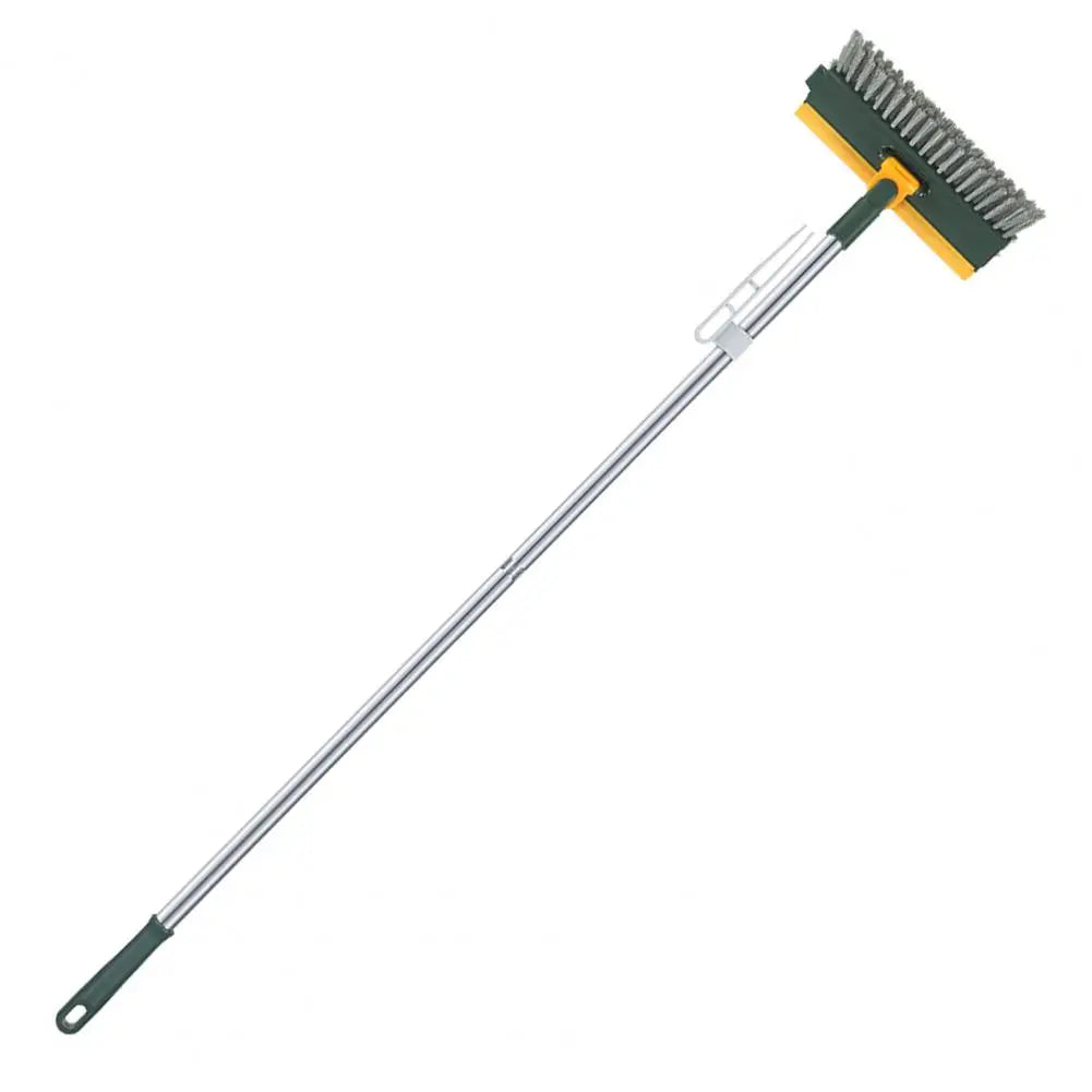 Rotatable Floor Scrub Brush Cleaning Tool With Long Handle Grout Brush Scrape V-Shape Stiff Bristle Cleaning Brush With Squeegee