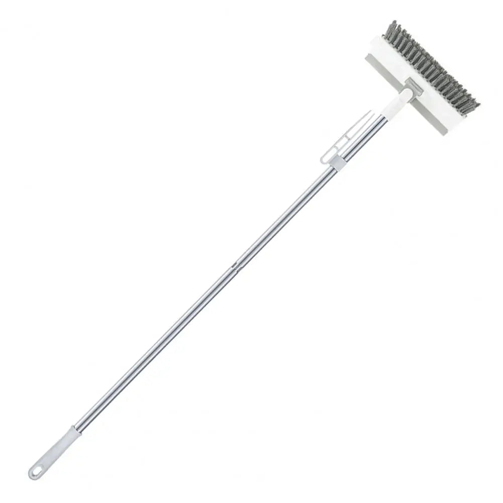 Rotatable Floor Scrub Brush Cleaning Tool With Long Handle Grout Brush Scrape V-Shape Stiff Bristle Cleaning Brush With Squeegee