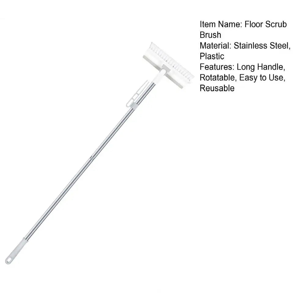 Rotatable Floor Scrub Brush Cleaning Tool With Long Handle Grout Brush Scrape V-Shape Stiff Bristle Cleaning Brush With Squeegee